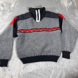 Obermeyer Vintage Mens Sweater Size M Gray Red Geometric Quarter Zip Ski